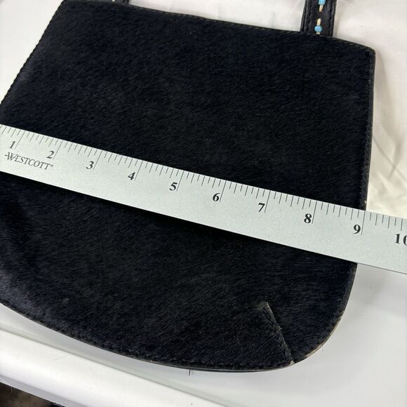 Vintage y2k 90s Fossil Black Leather handbag Purse southwest grunge pony hair - Picture 3 of 16